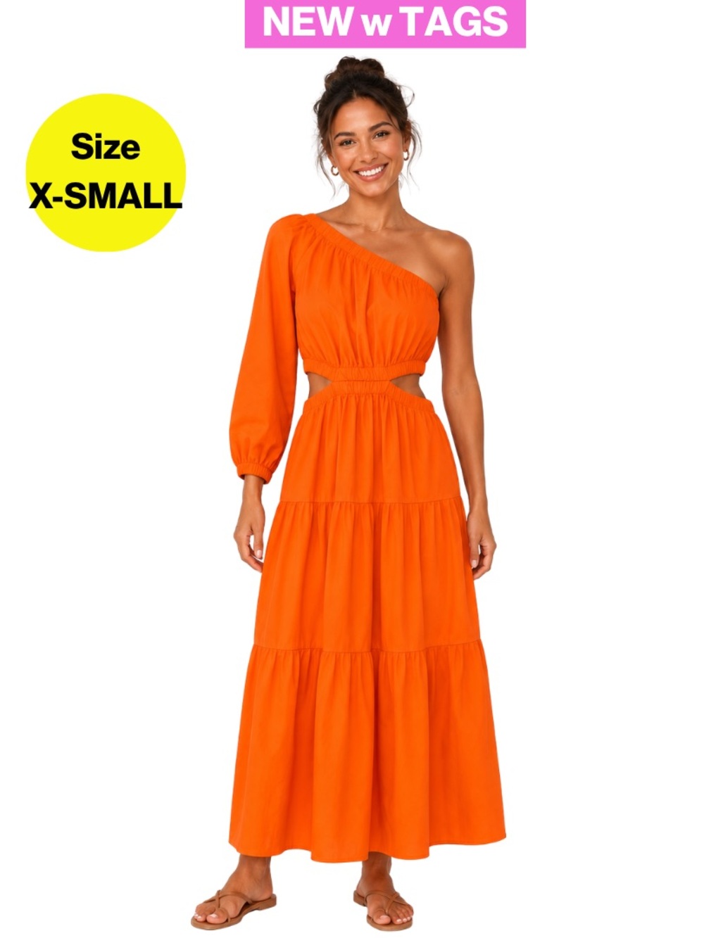 NEW w TAGS 🏷️ One-Shoulder Cutout Tiered Maxi Dress (Women’s X-Small)
